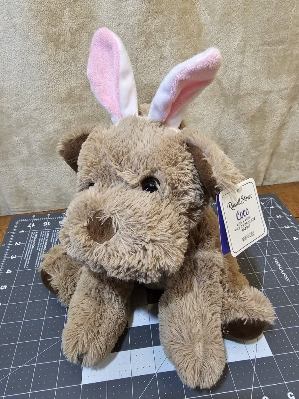 Russell Stover Puppy Dog Plush Easter Bunny Rabbit Ears 12" Stuffed Animal Toy